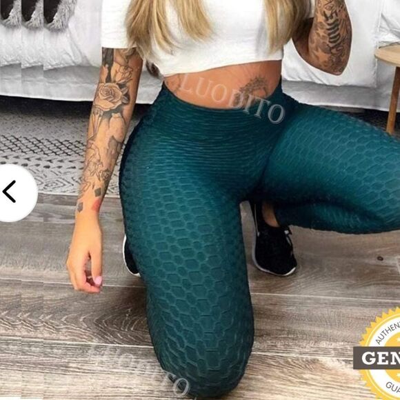 TIKTOK leggings green butt lifting high waist scrunch booty yoga workout M - Picture 9 of 11